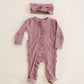 Organic Waffle Knit Ruffled Footie With Bow - BellaBerryDesigns