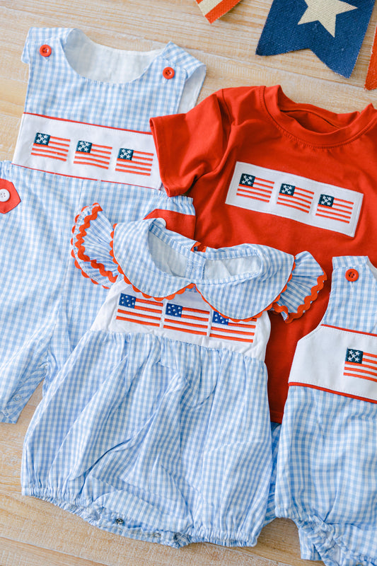 Baby Girls' American Flag Scallop Gingham Bubble