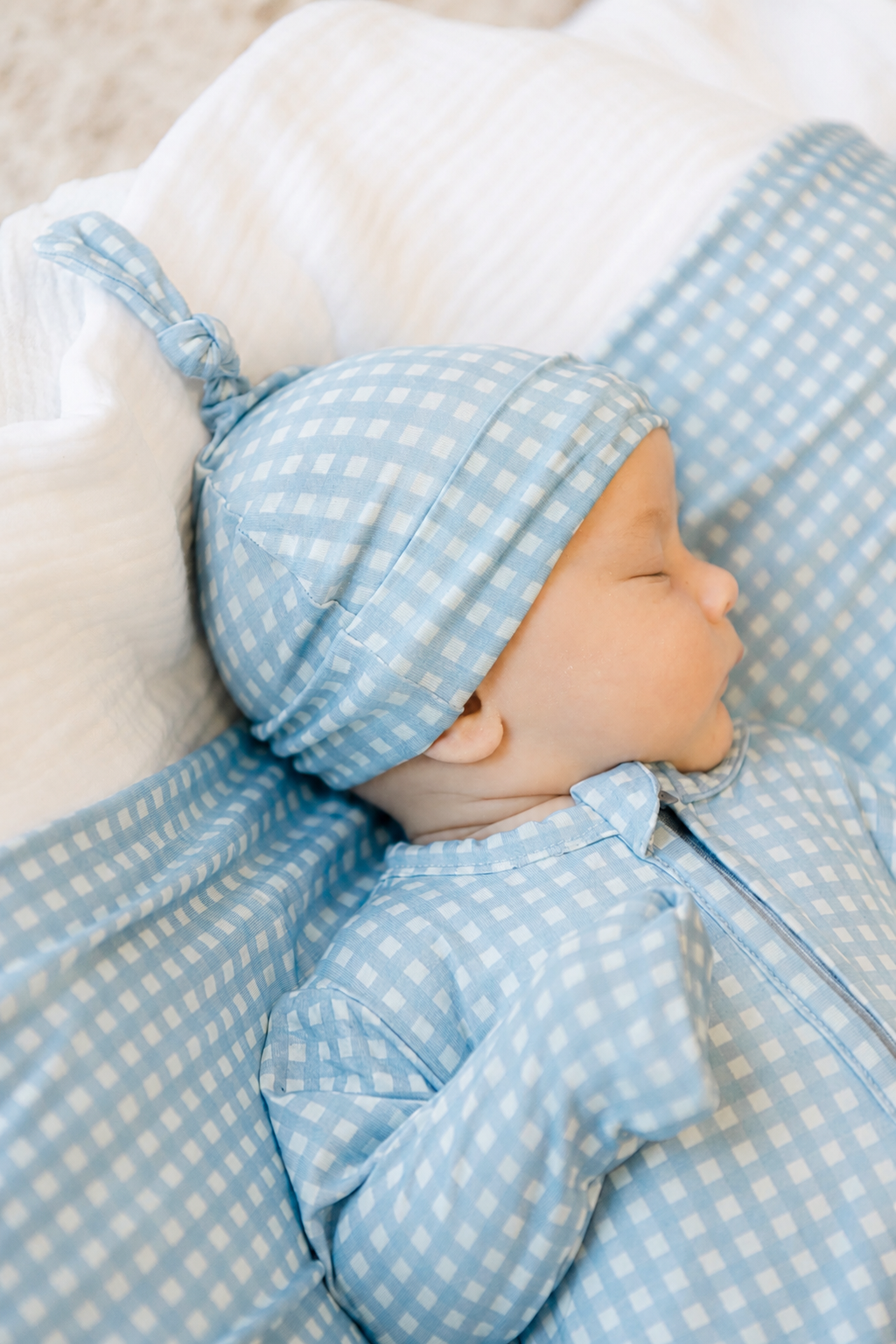 Blue Gingham Knotted Hat
