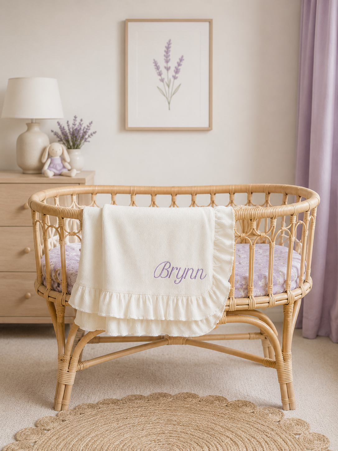 Embroidered Knitted Ruffled Blanket