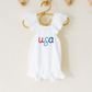 Hand Stitched White Ruffle Romper with Bow
