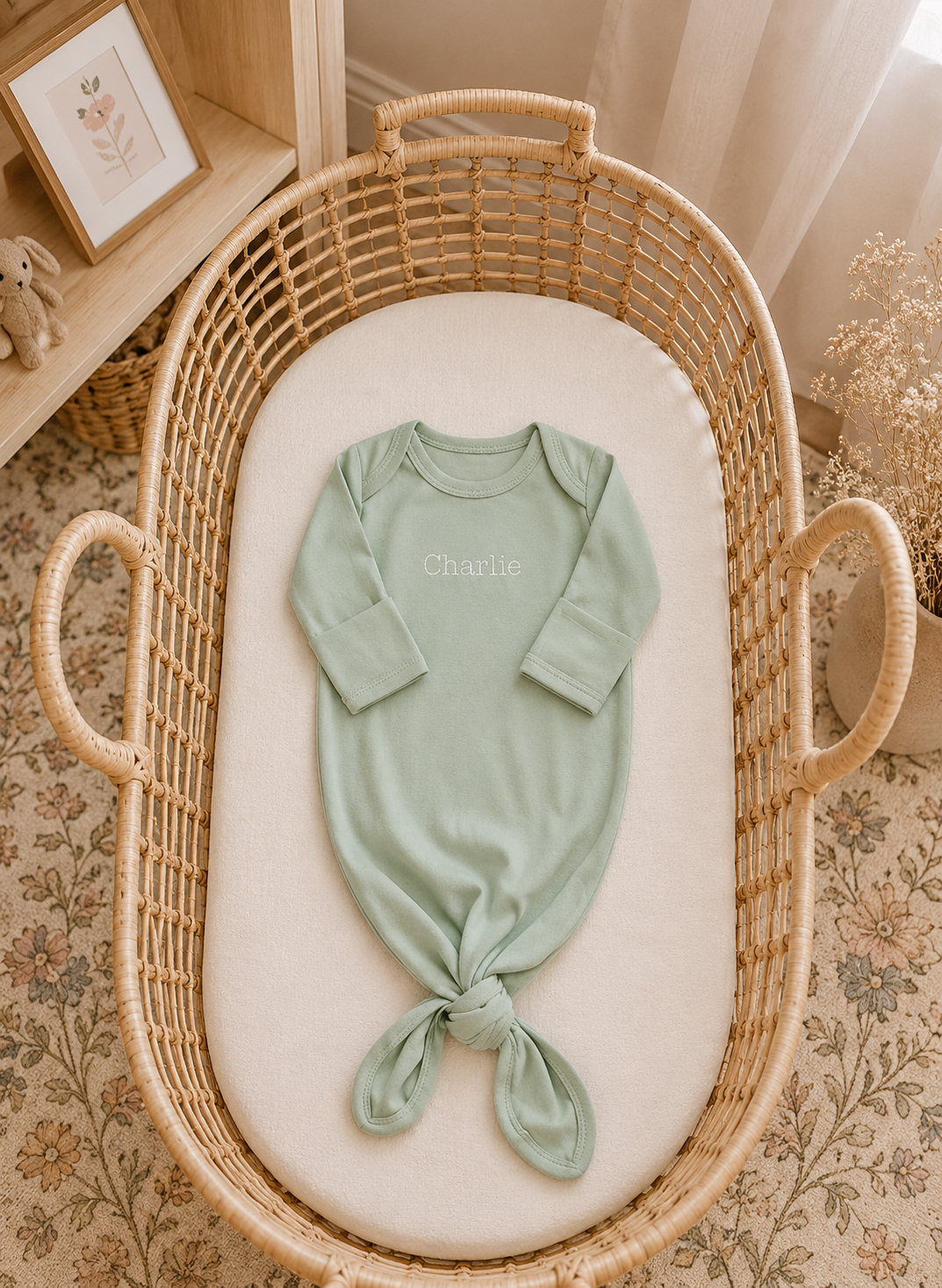 Personalized Organic Cotton Knotted Gown with Hat - Neutral