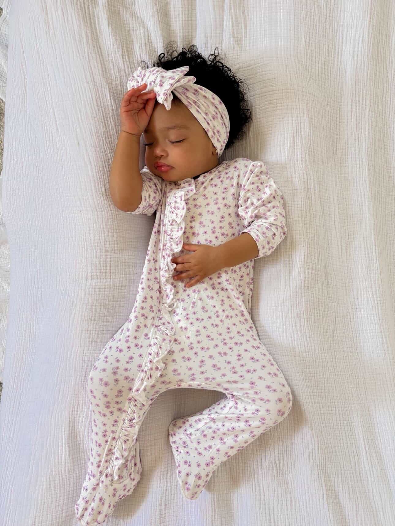 Lavender Bloom Ruffled Footie