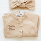 Personalized Organic Waffle Knit Ruffled Footie With Bow