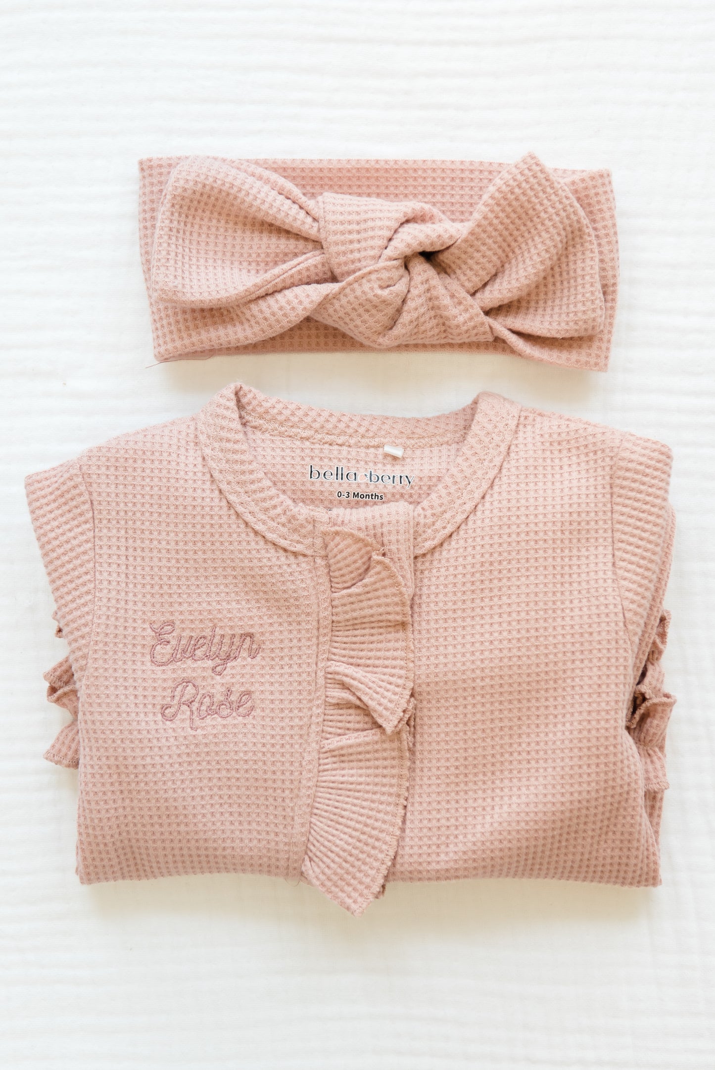 Personalized Organic Waffle Knit Ruffled Footie With Bow
