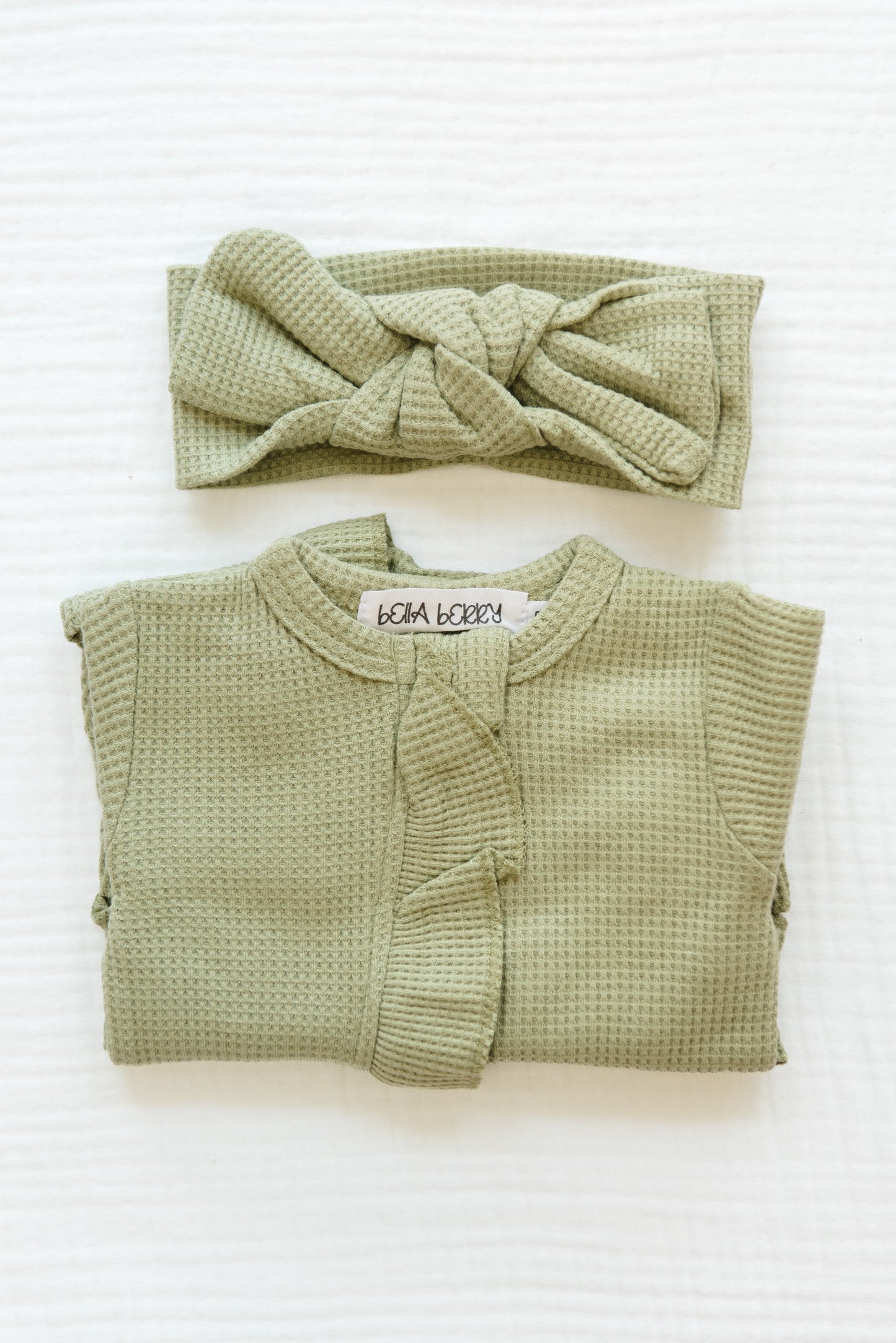 Personalized Organic Waffle Knit Ruffled Footie With Bow