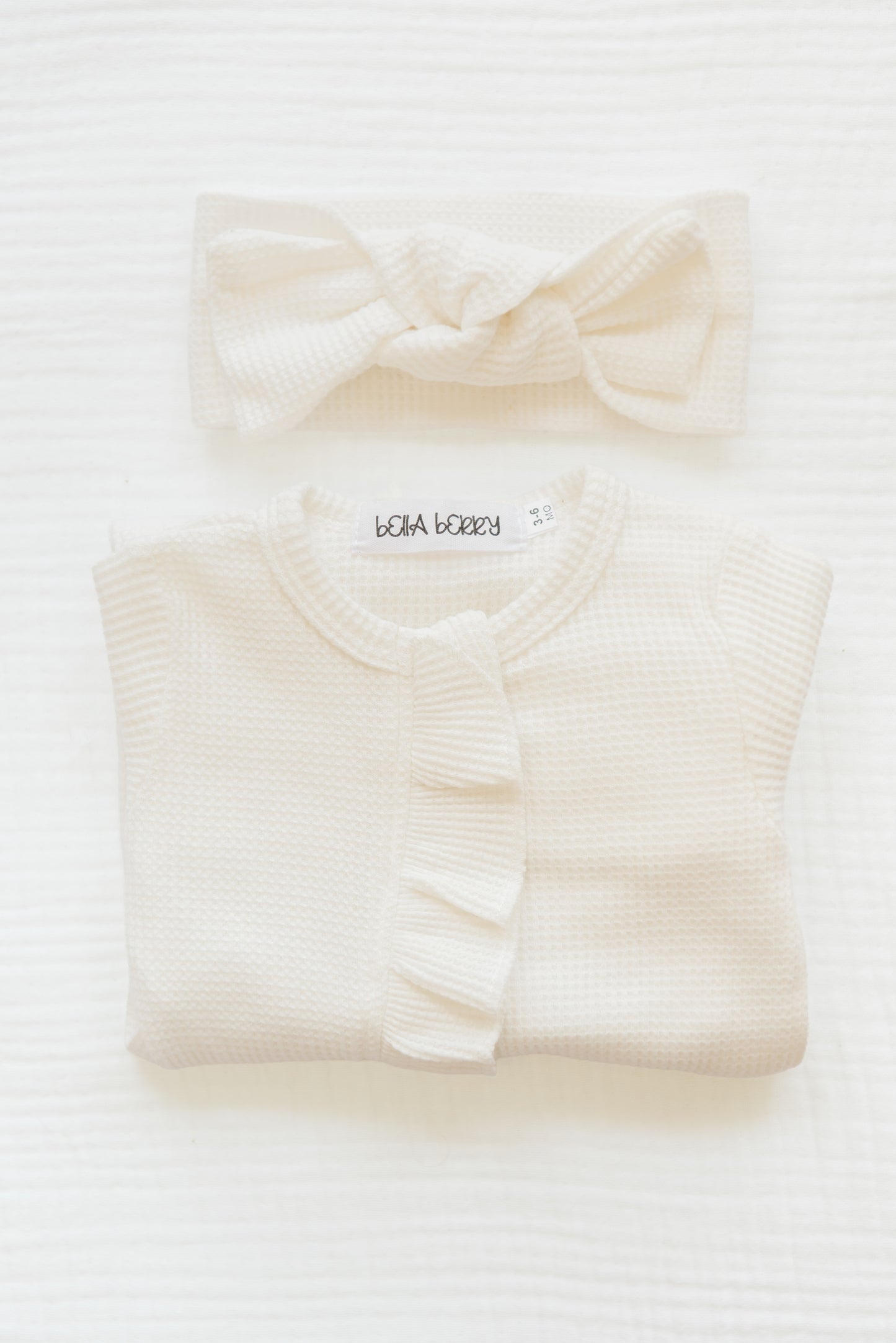 Personalized Organic Waffle Knit Ruffled Footie With Bow