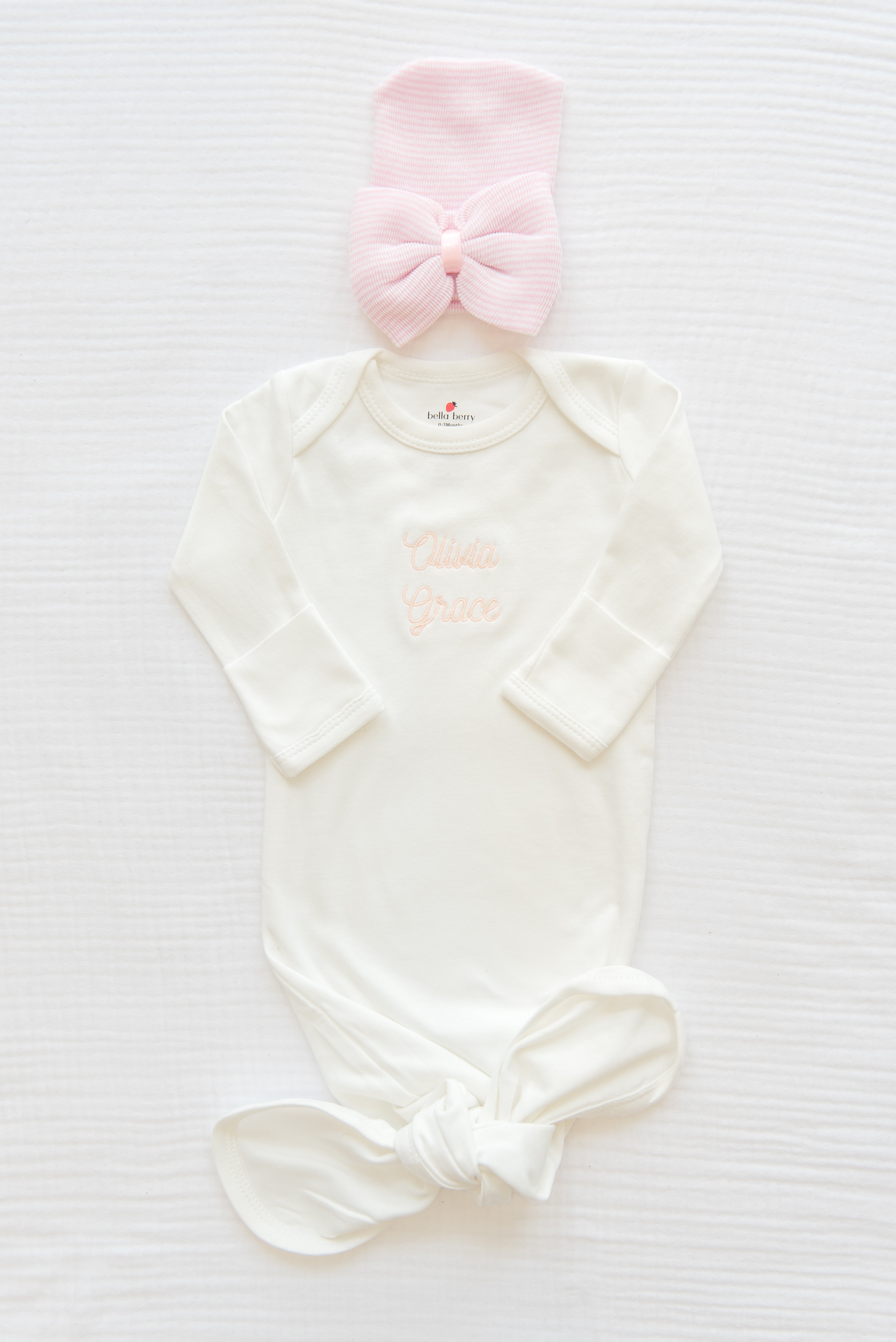 Personalized Organic Cotton Knotted Gown with Hat