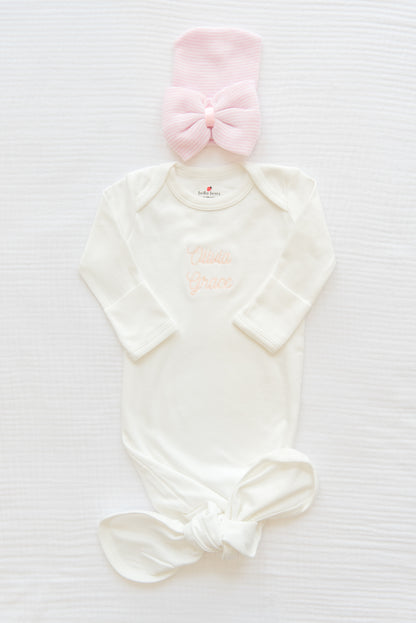 Personalized Organic Cotton Knotted Gown with Hat