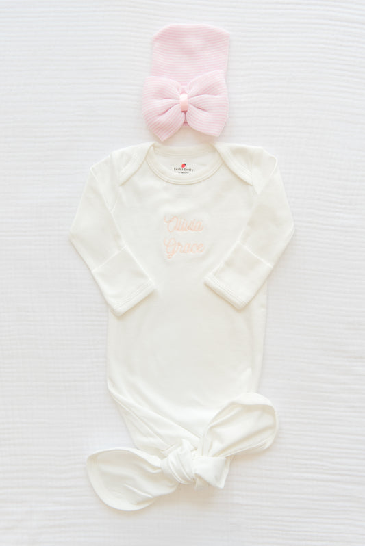 Personalized Organic Cotton Knotted Gown with Hat