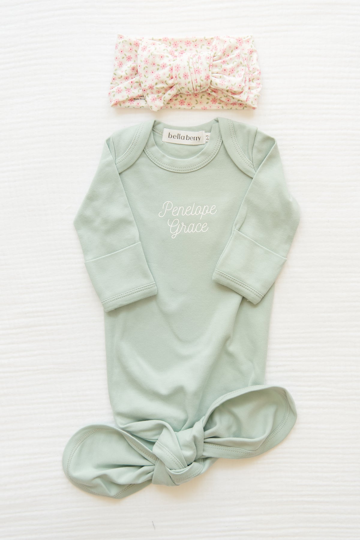 Personalized Organic Cotton Knotted Gown with Hat