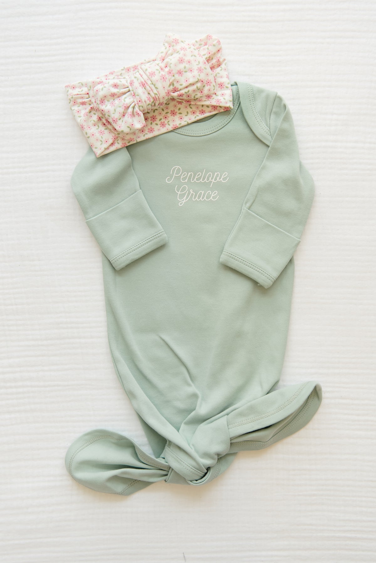 Personalized Organic Cotton Knotted Gown with Hat