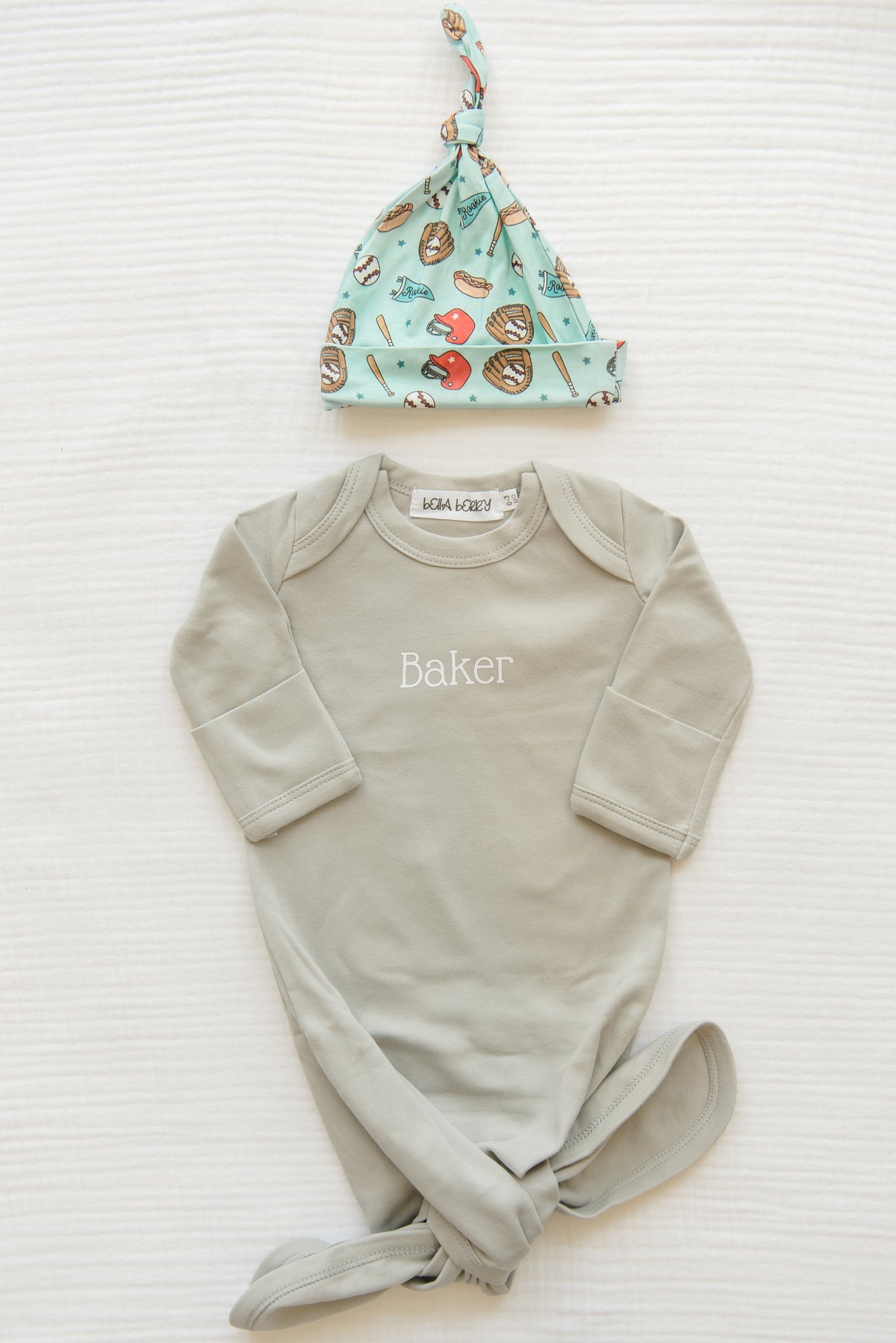 Personalized Organic Cotton Knotted Gown with Hat