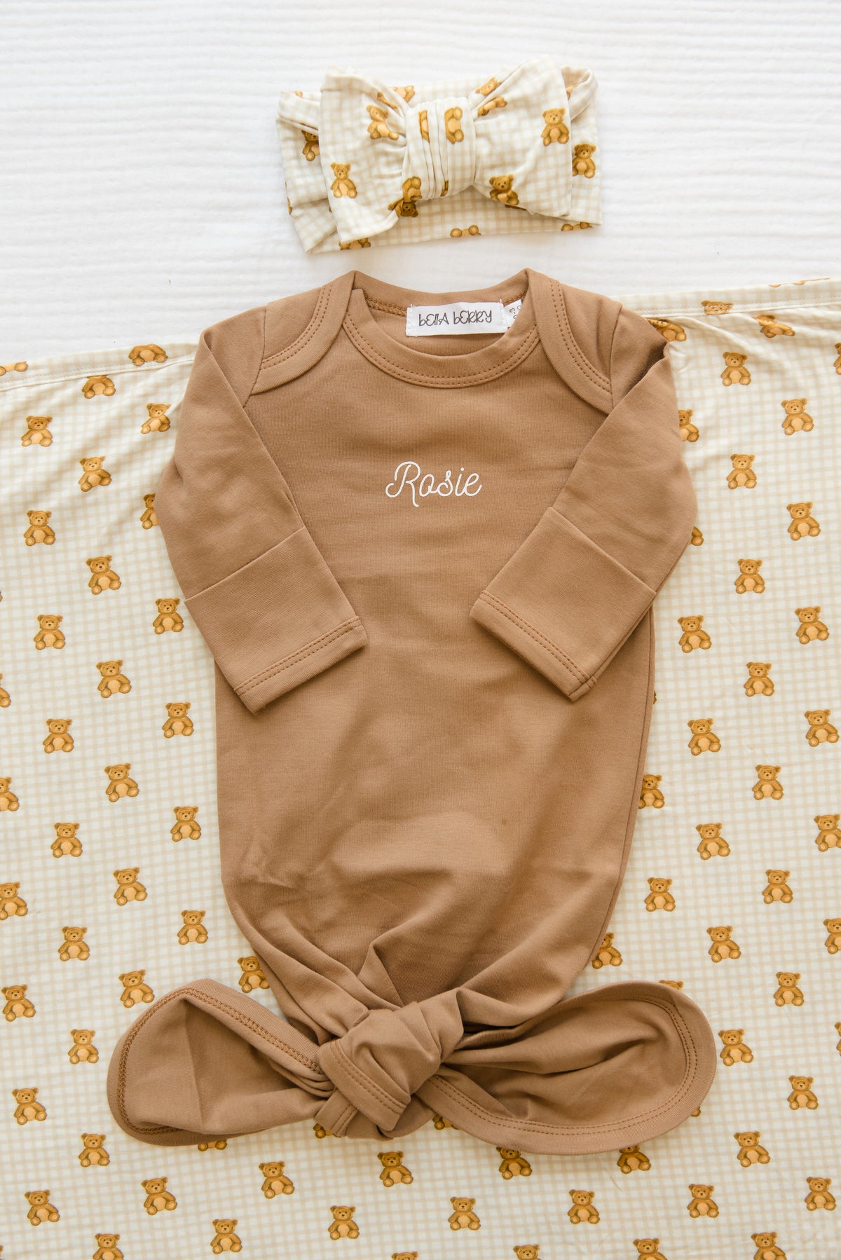 Personalized Organic Cotton Knotted Gown with Hat