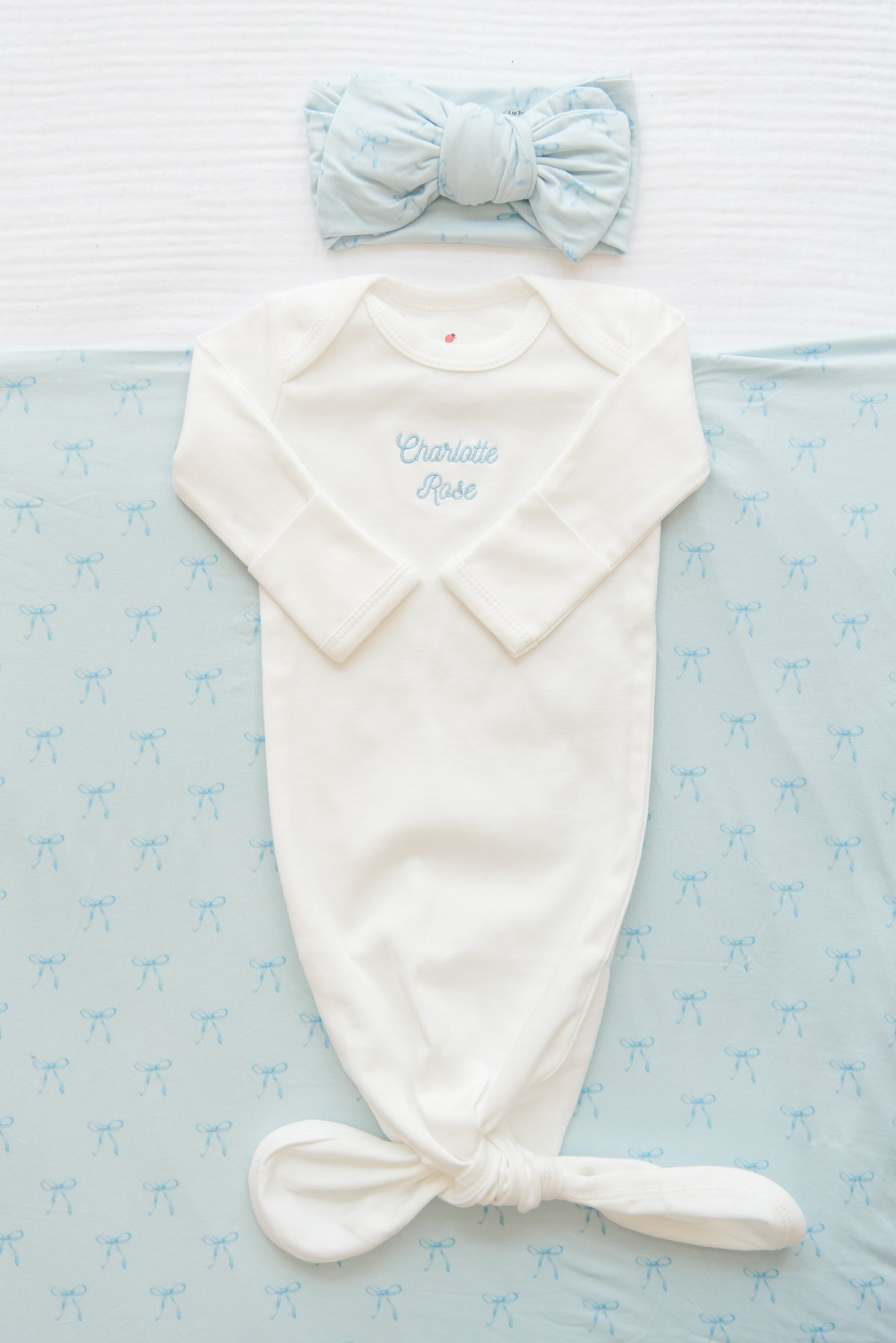 Personalized Organic Cotton Knotted Gown with Hat
