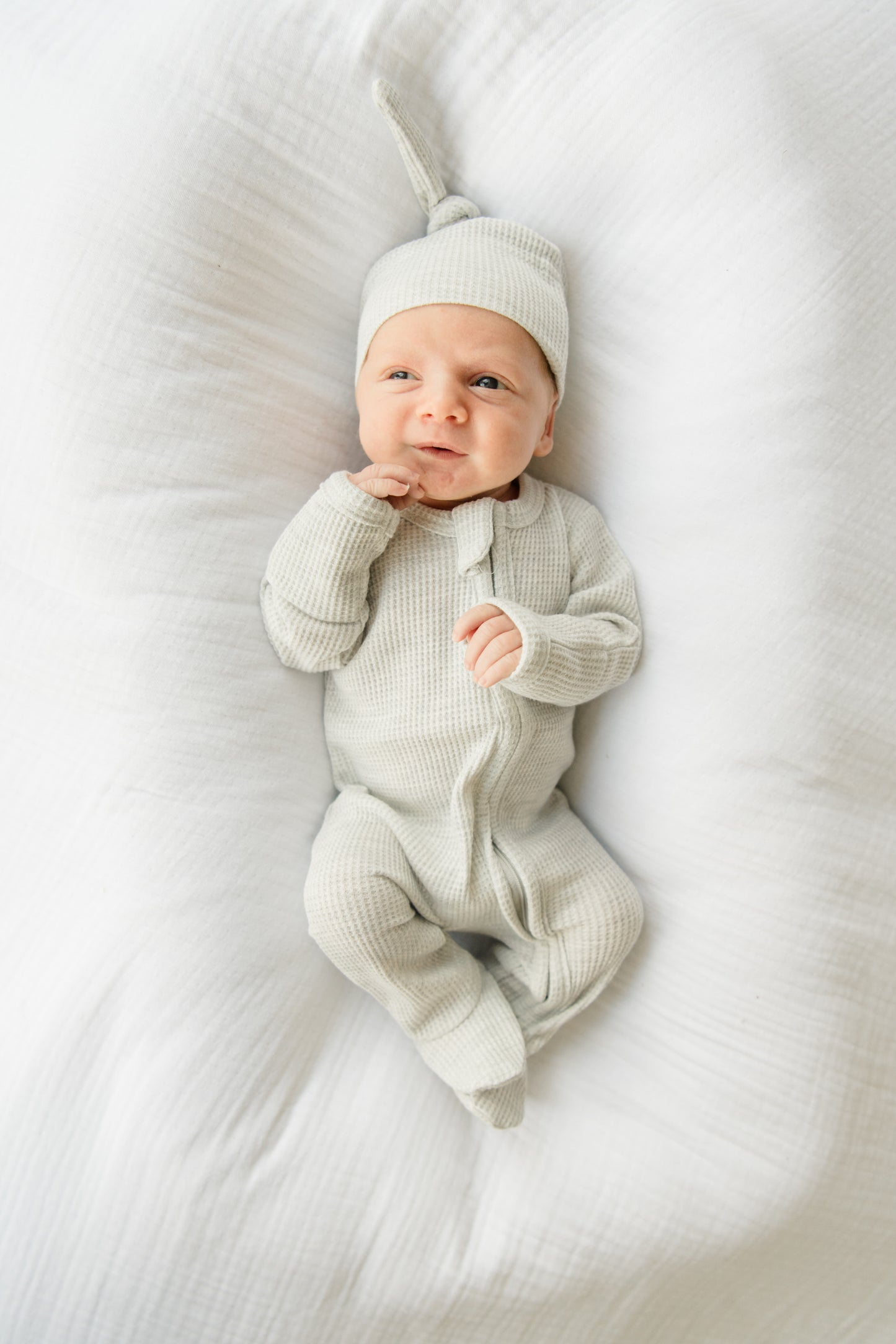 Organic Cotton Waffle Knit Bow + Hat