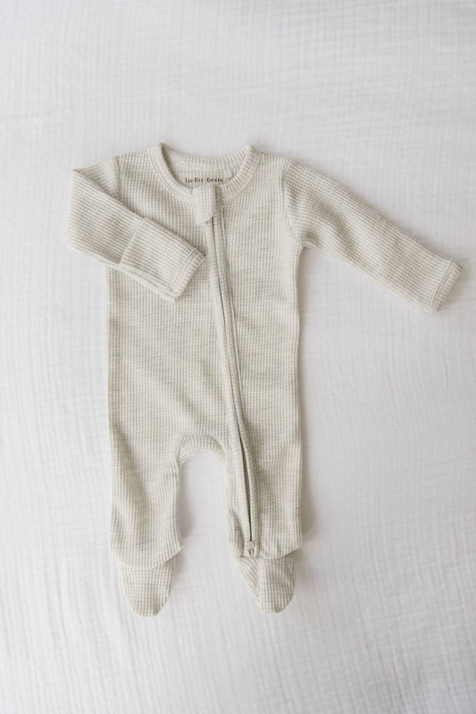 Personalized Organic Waffle Knit Footie Blue Gingham Collection