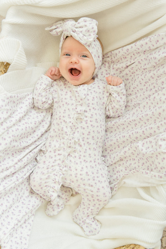 Lavender Bloom Ruffled Footie