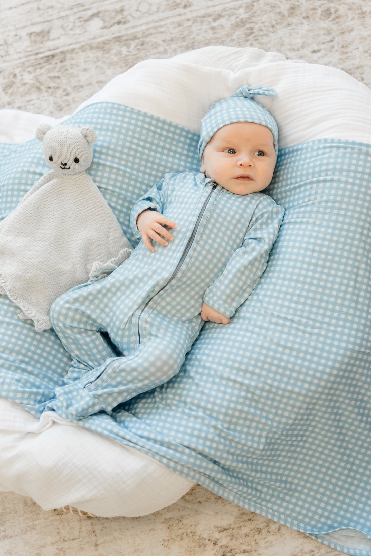 Blue Gingham Bamboo Footie