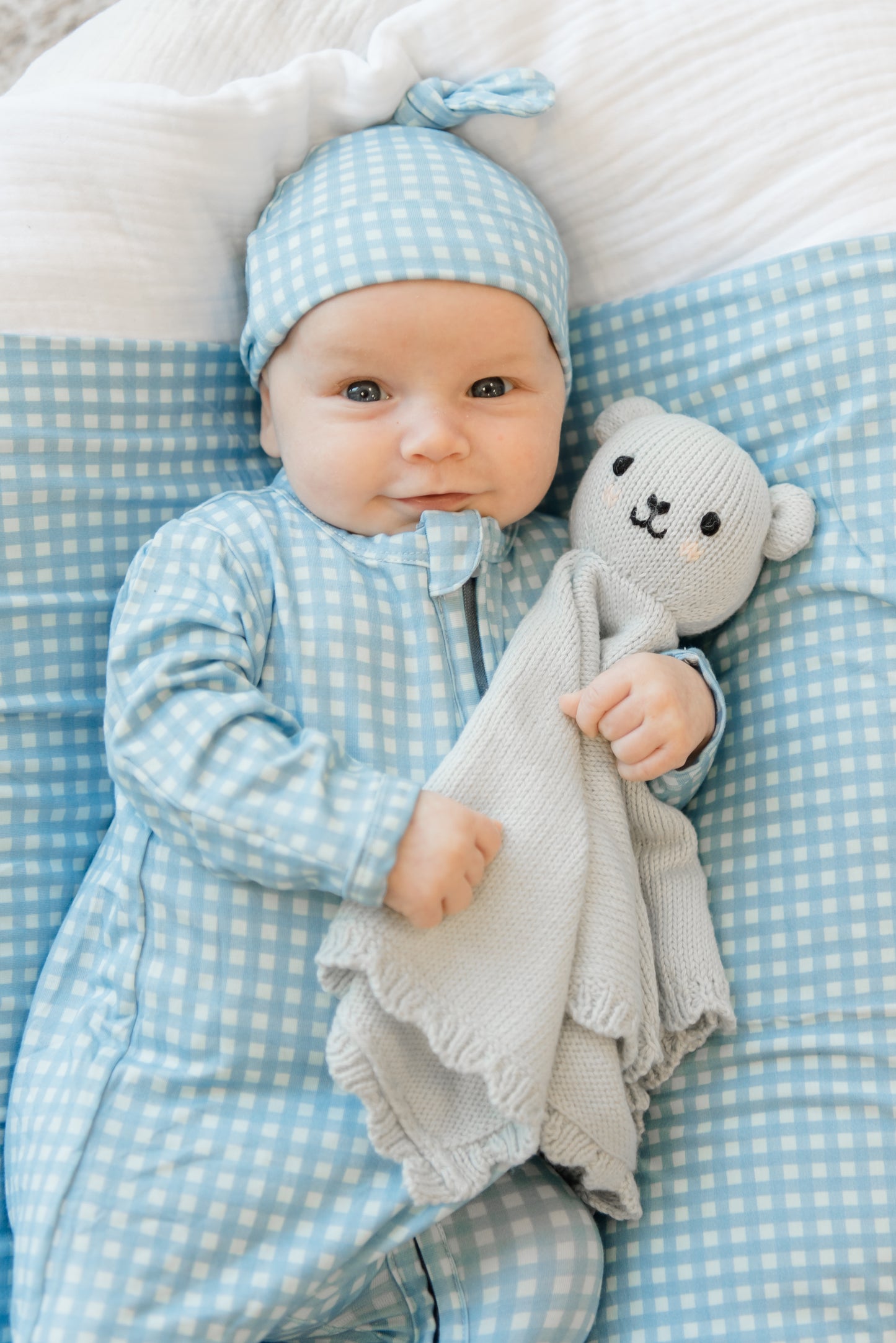 Blue Gingham Knotted Hat