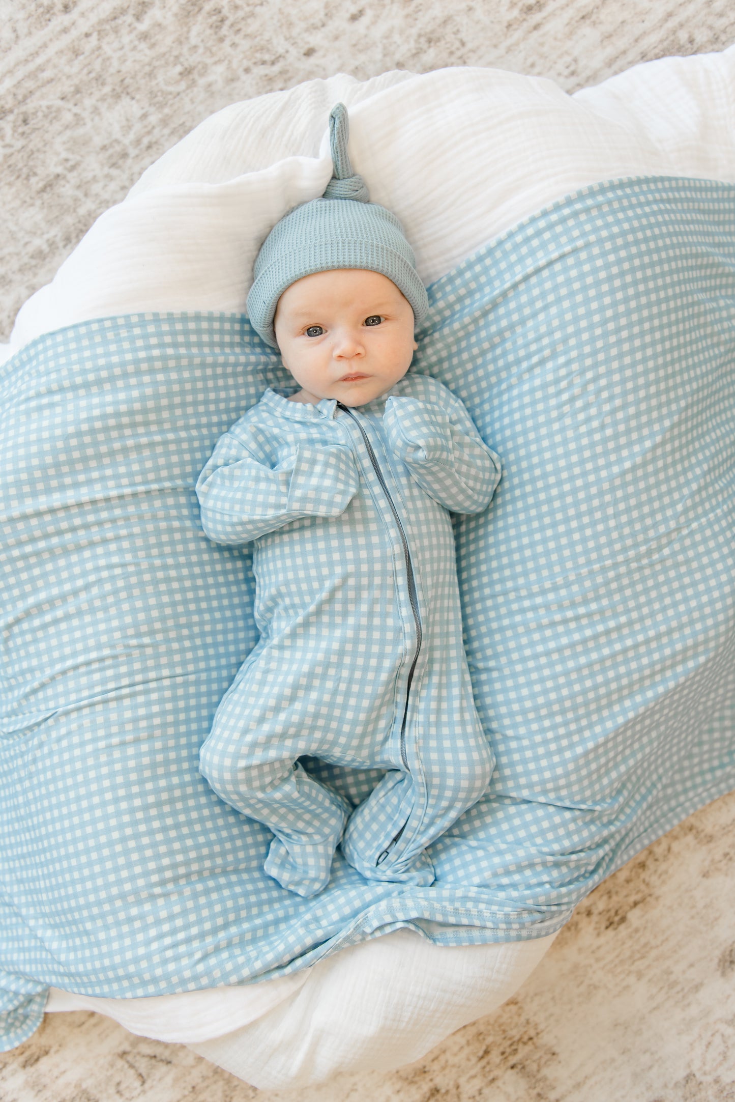 Blue Gingham Bamboo Footie