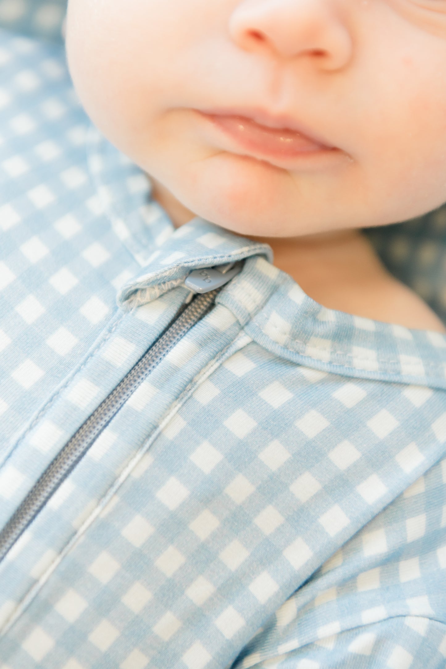Blue Gingham Bamboo Footie