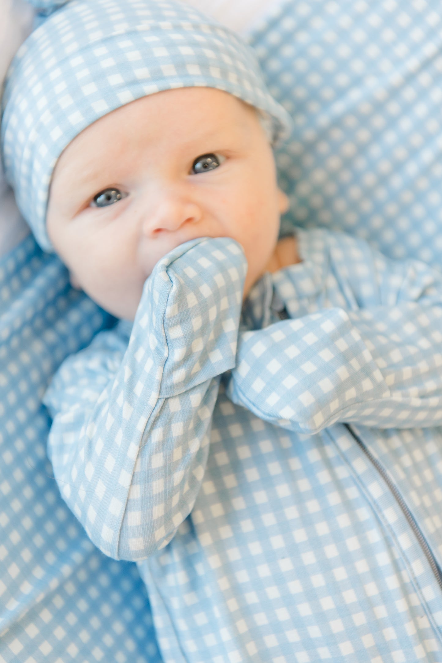 Blue Gingham Bamboo Footie