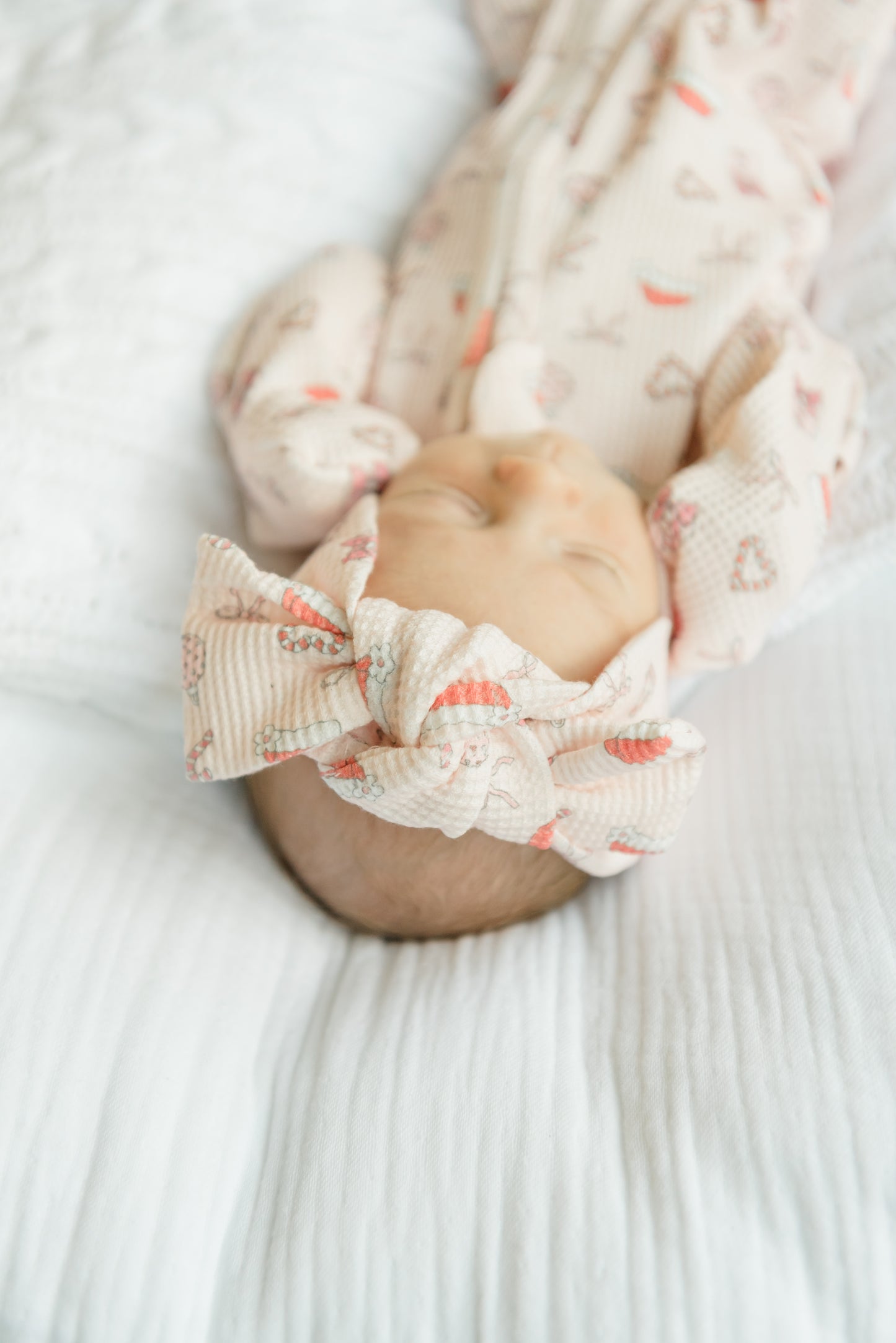 Merry & Pink Organic Waffle Knit Footie With Bow