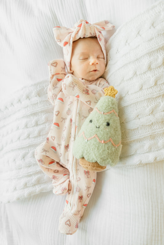 Merry & Pink Organic Waffle Knit Footie With Bow