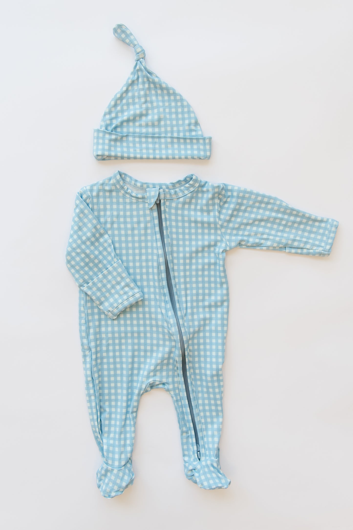 Blue Gingham Bamboo Footie