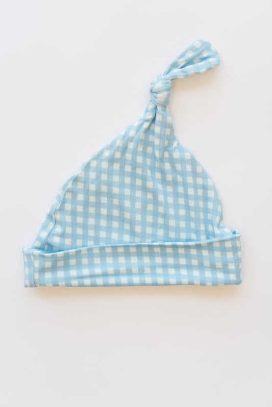 Blue Gingham Knotted Hat