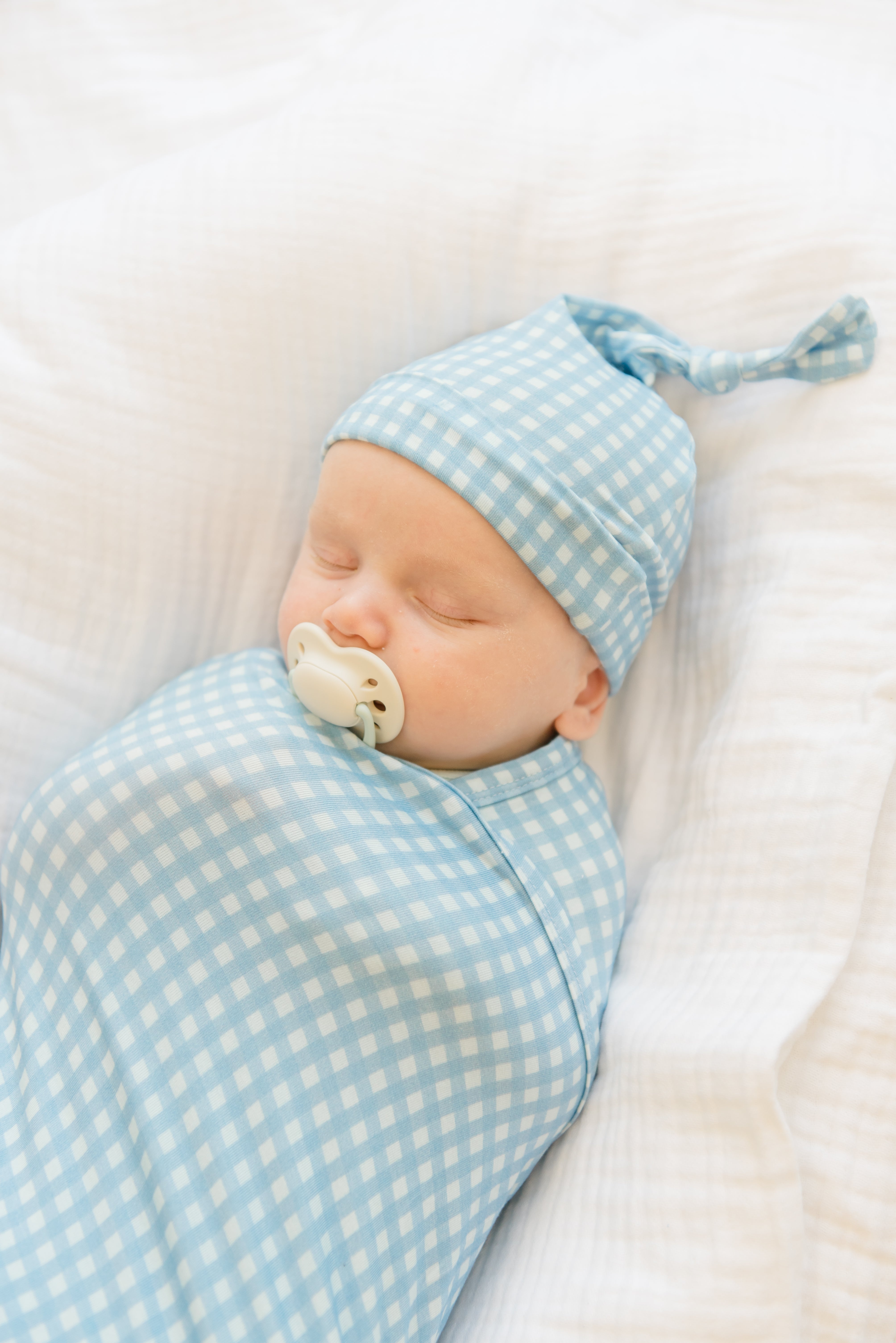Blue Gingham Knotted Hat