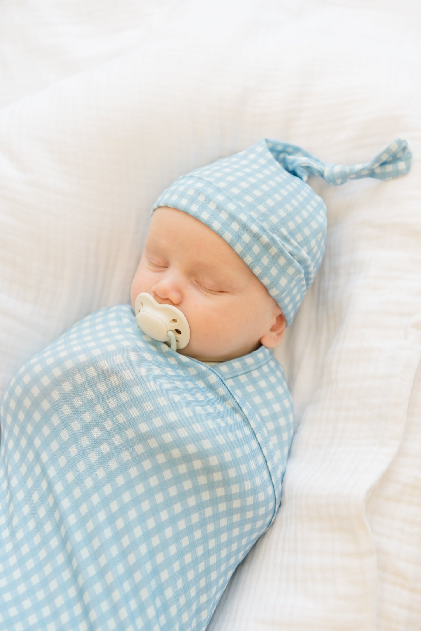 Blue Gingham Knotted Hat