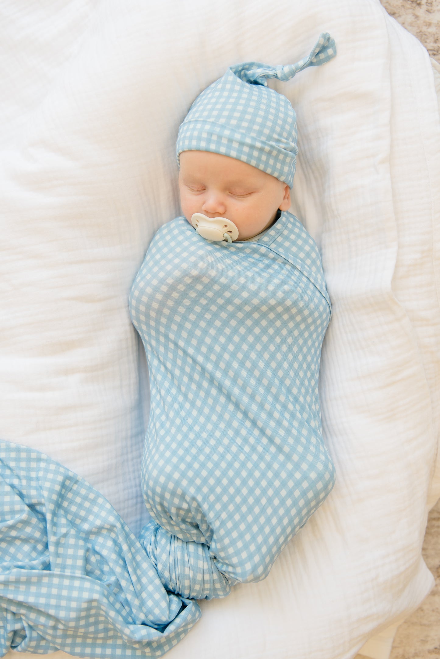 Blue Gingham Knotted Hat