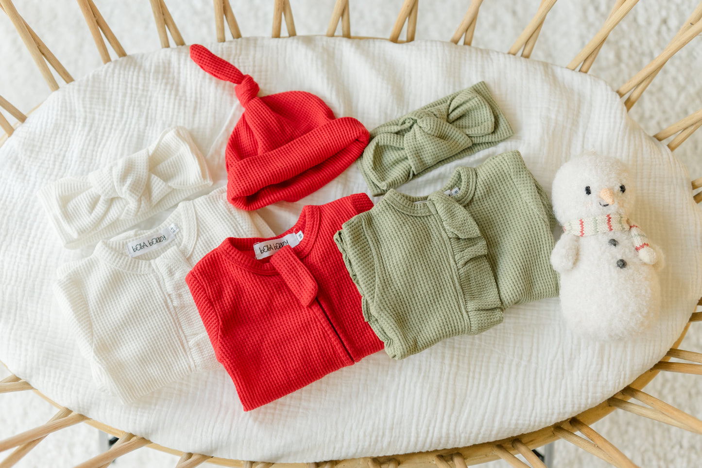 Candy Cane Red Organic Waffle Knit Footie With Bow Or Hat