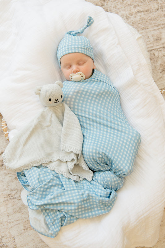 Blue Gingham Swaddle | Blanket