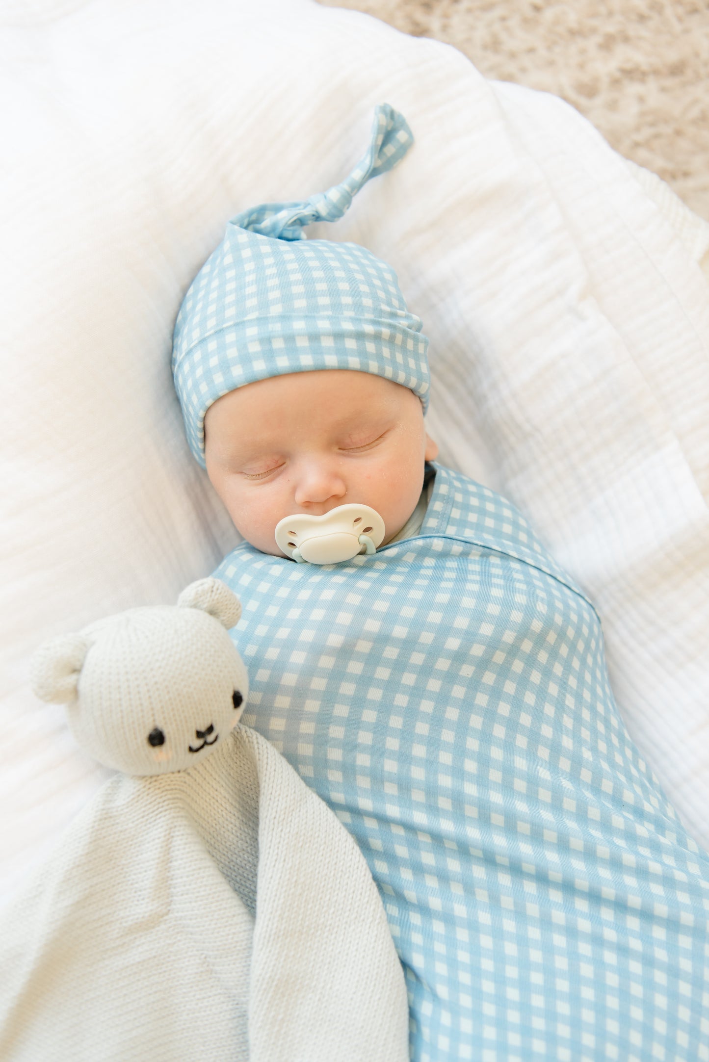 Blue Gingham Knotted Hat
