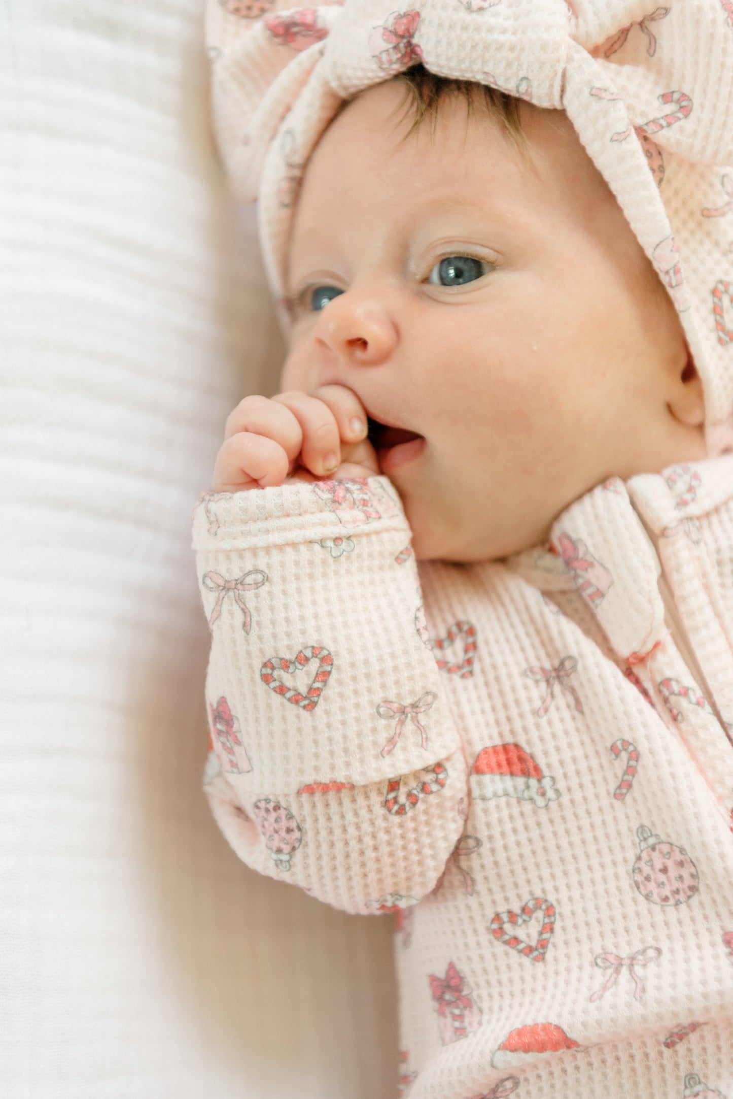 Merry & Pink Organic Waffle Knit Footie With Bow