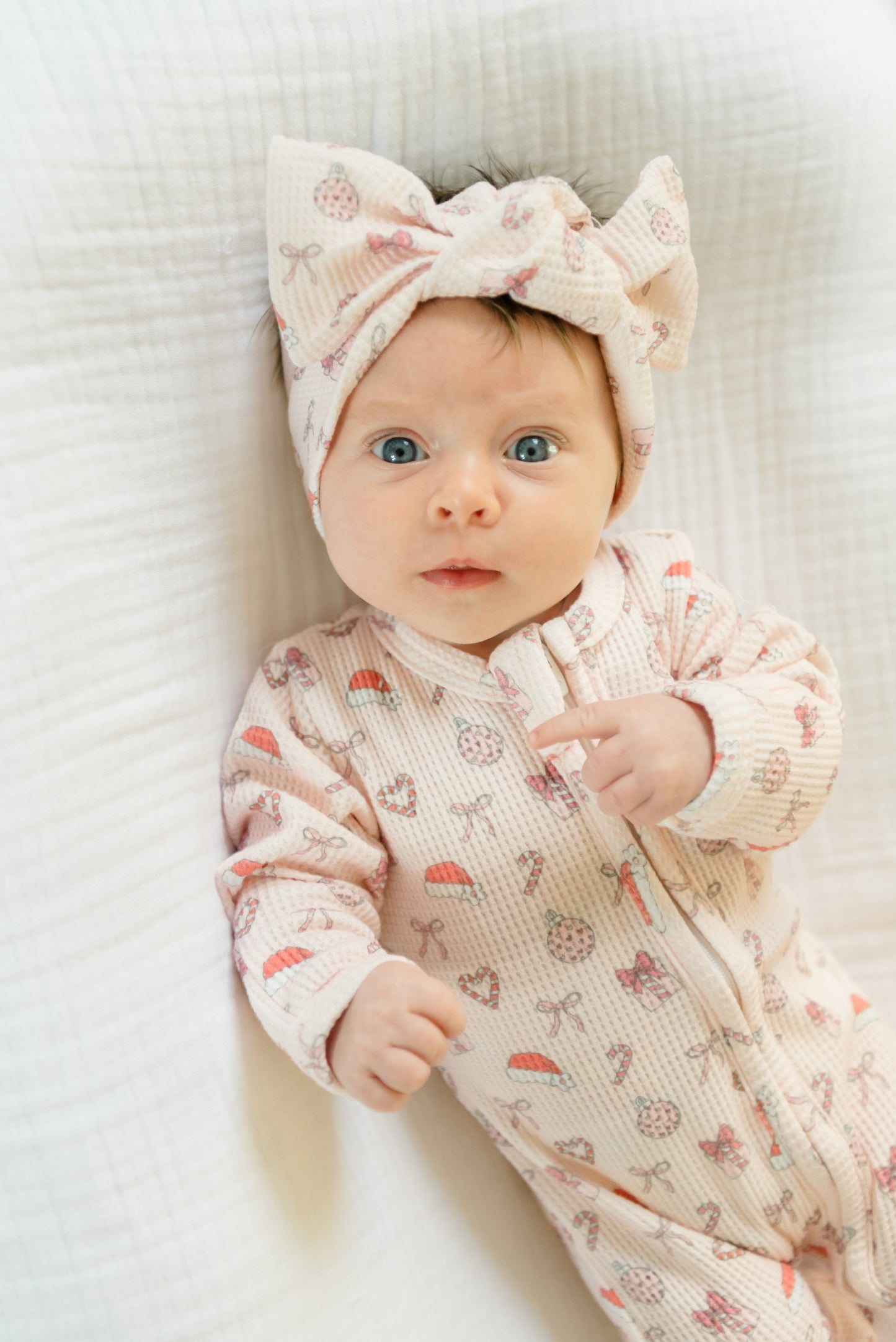 Merry & Pink Organic Waffle Knit Footie With Bow