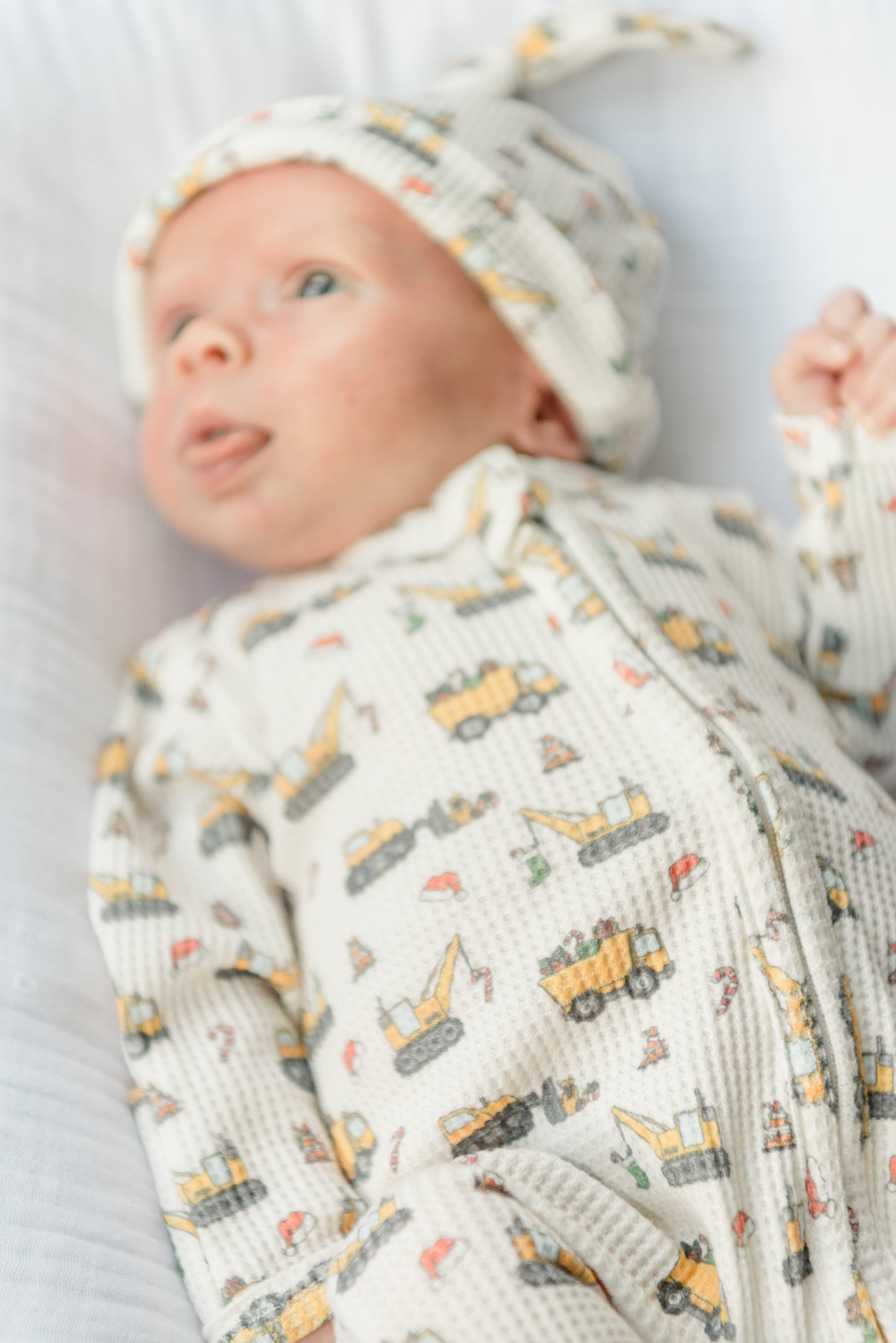 Santa's Work Zone Organic Waffle Knit Footie With Hat