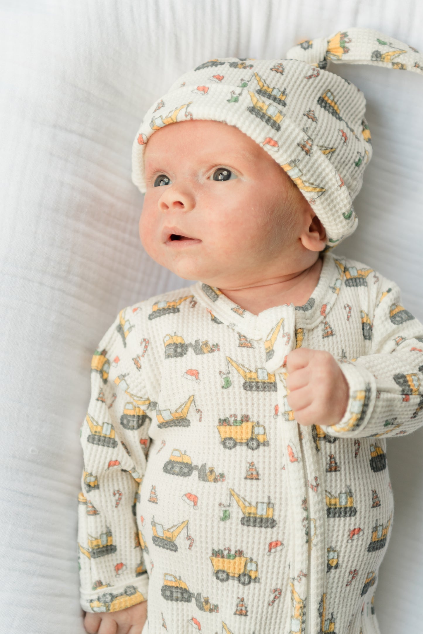 Santa's Work Zone Organic Waffle Knit Footie With Hat