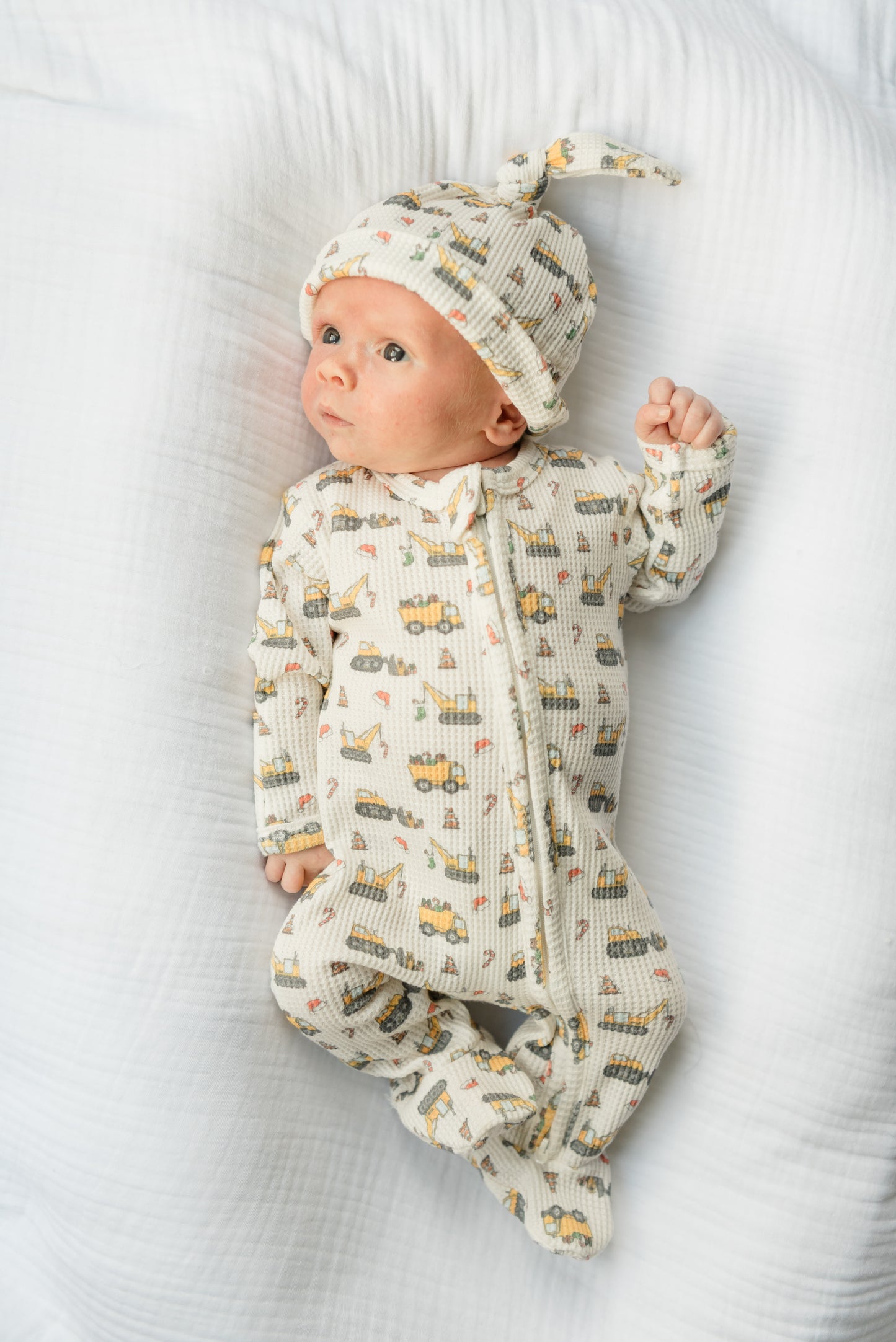 Santa's Work Zone Organic Waffle Knit Footie With Hat