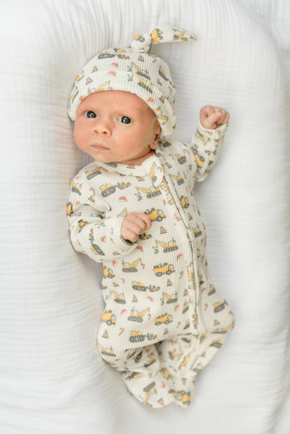 Santa's Work Zone Organic Waffle Knit Footie With Hat