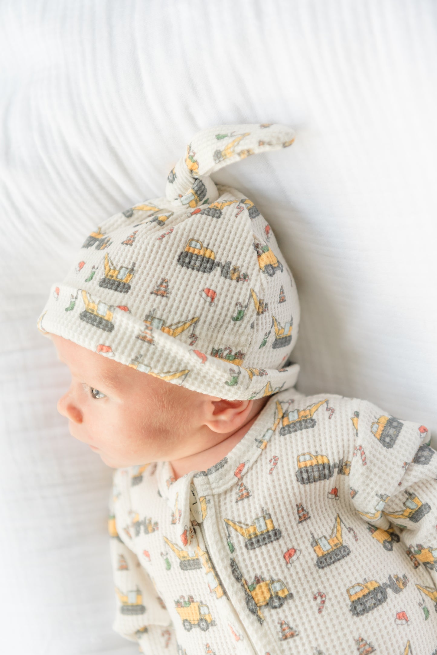 Santa's Work Zone Organic Waffle Knit Footie With Hat