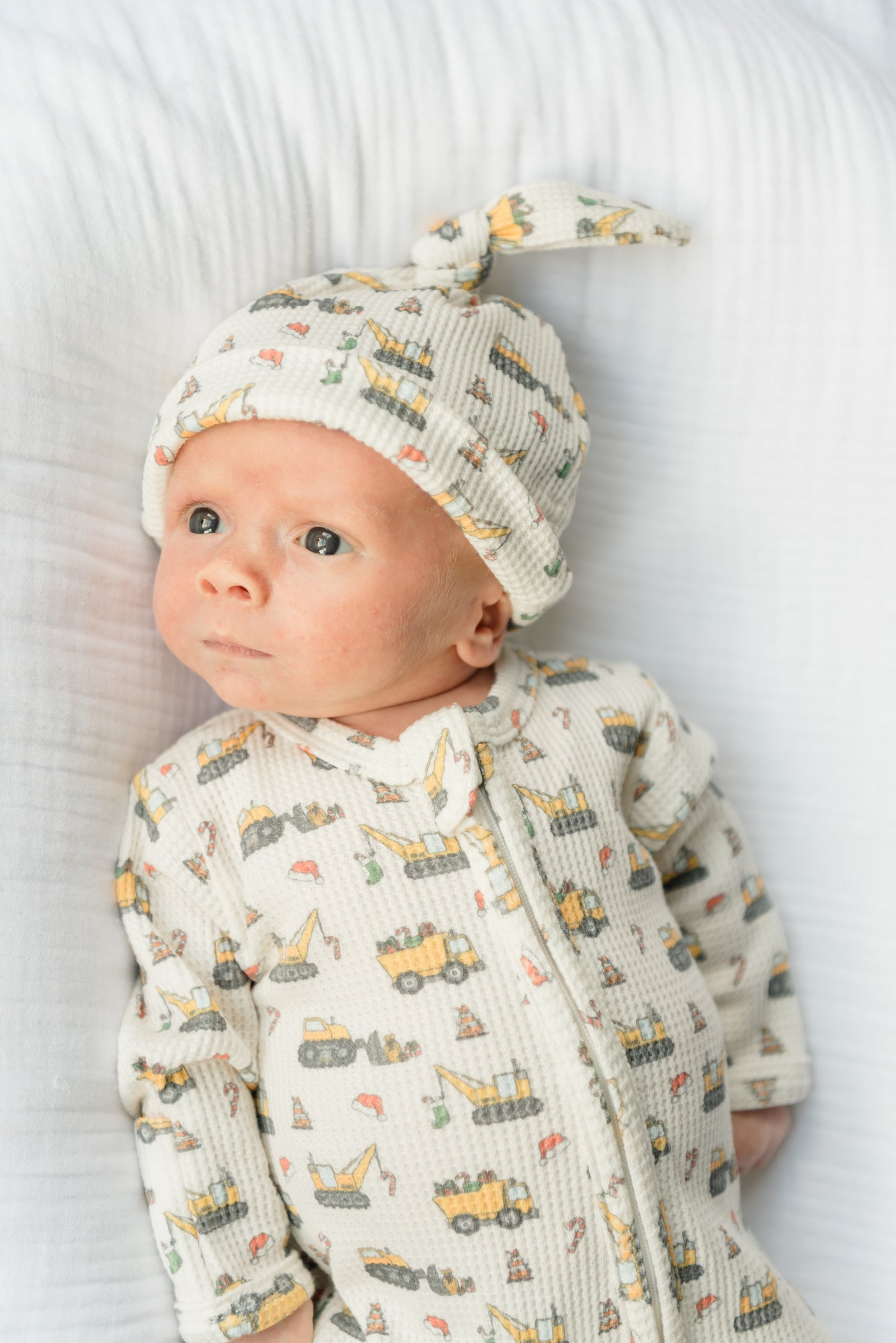 Santa's Work Zone Organic Waffle Knit Footie With Hat