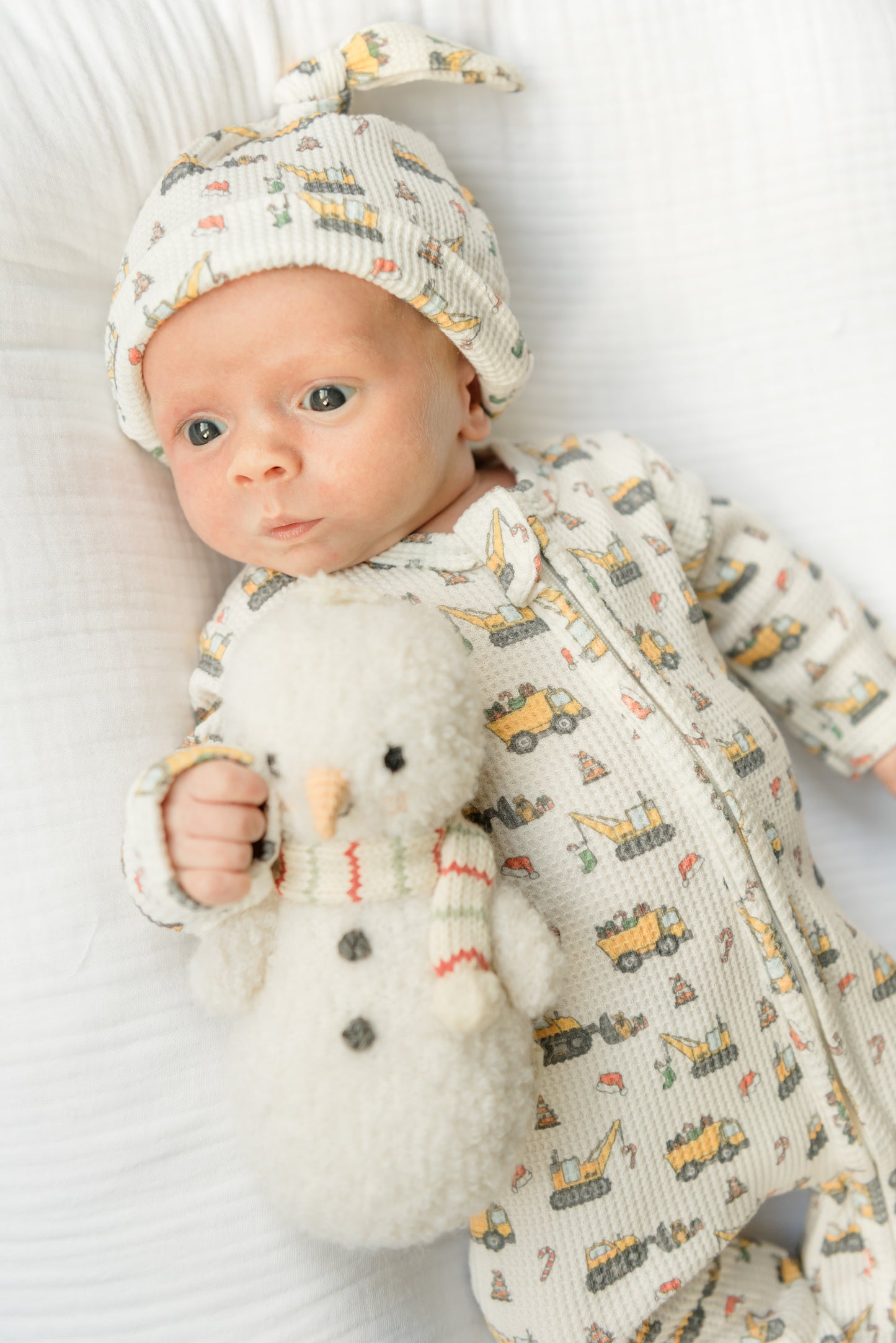 Santa's Work Zone Organic Waffle Knit Footie With Hat