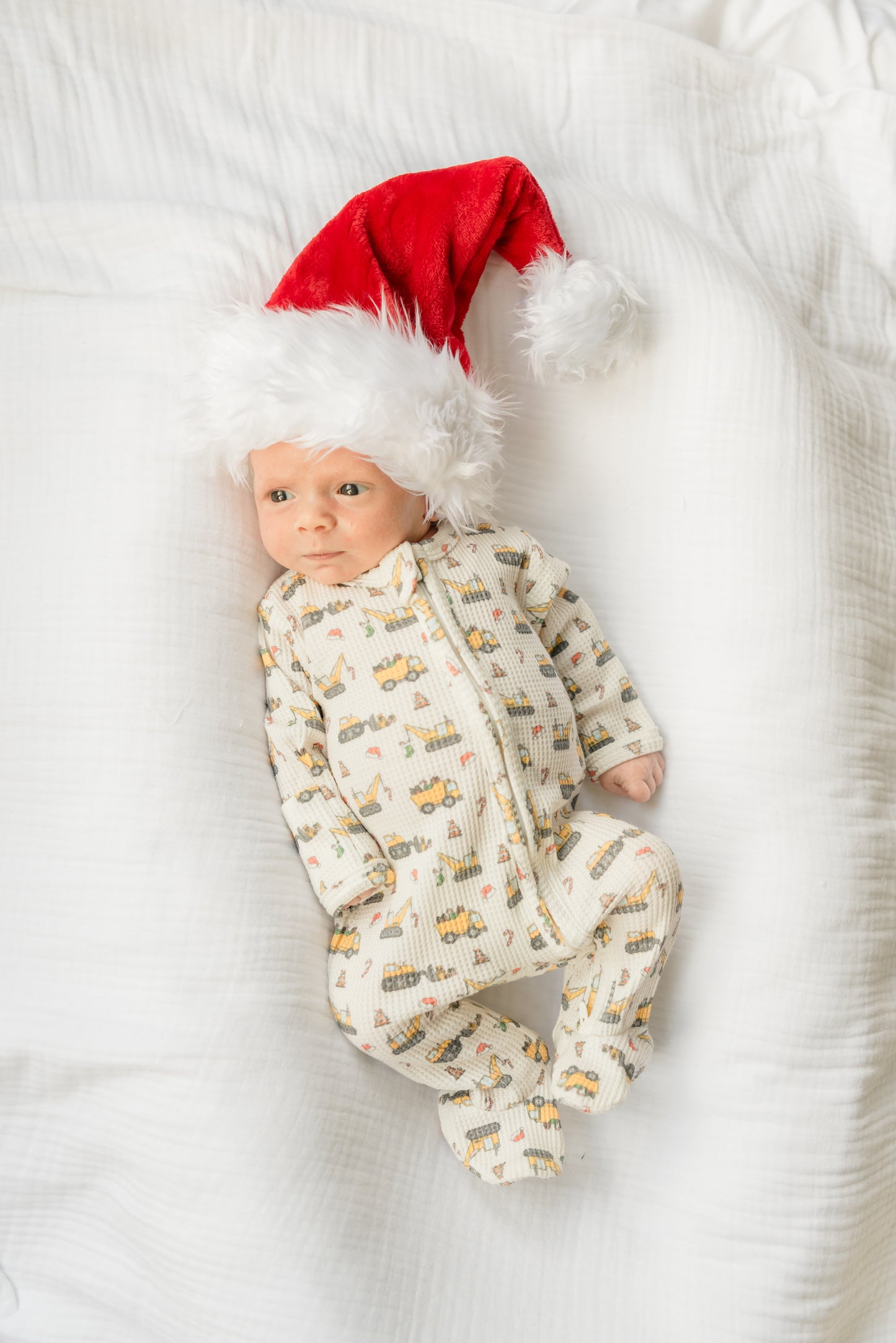 Santa's Work Zone Organic Waffle Knit Footie With Hat