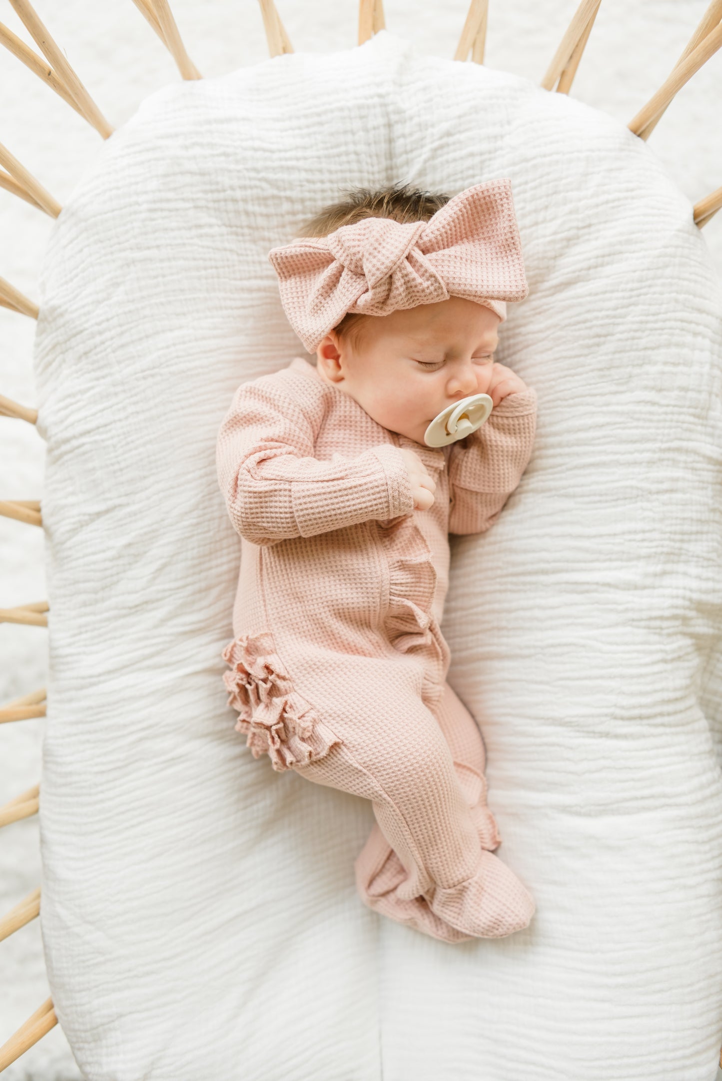 Organic Waffle Knit Ruffled Footie With Bow - Holiday