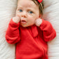 Candy Cane Red Organic Waffle Knit Footie With Bow Or Hat
