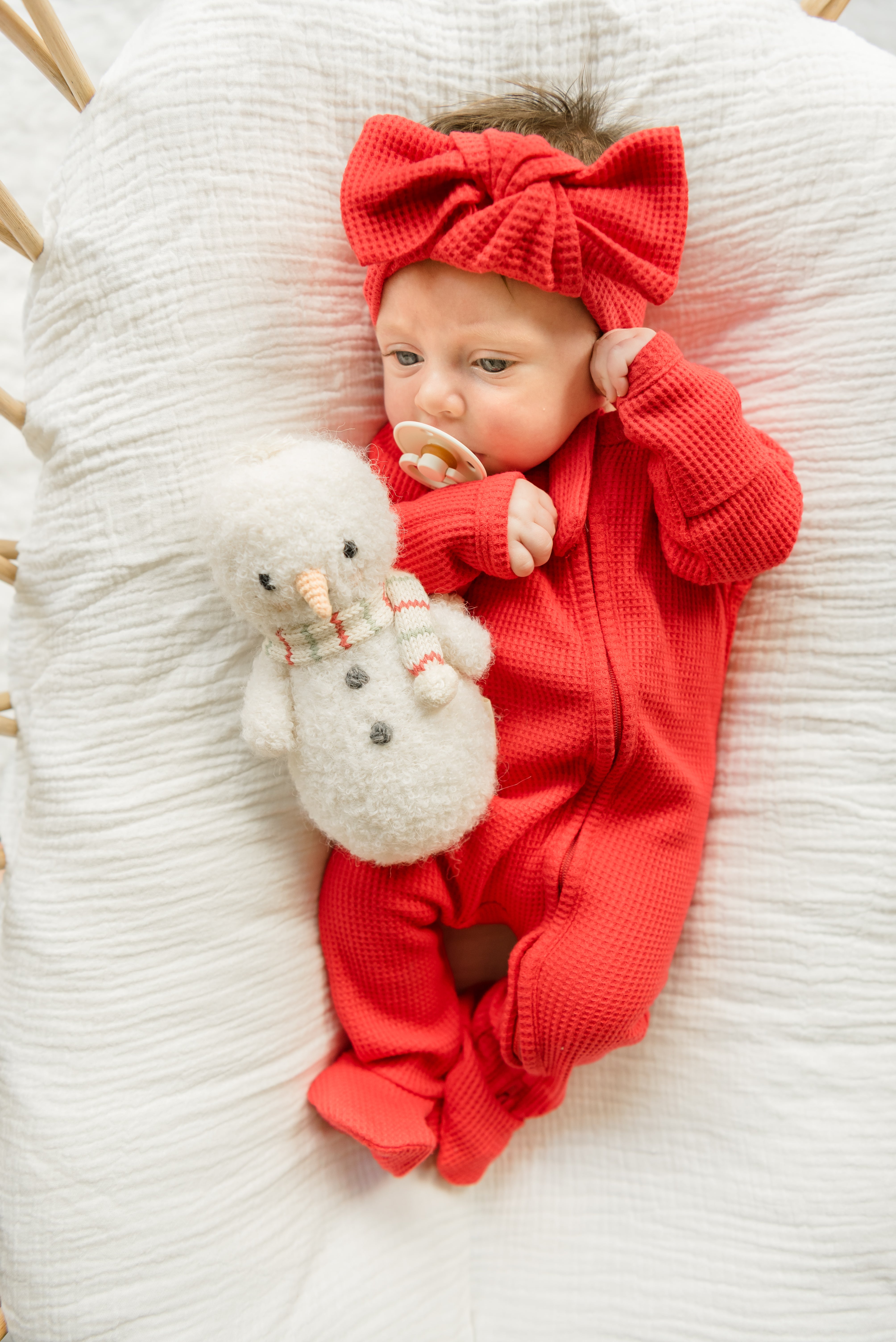 Candy Cane Red Organic Waffle Knit Bow